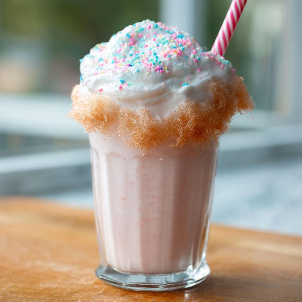 A glass of pink frosting with sprinkles on top.