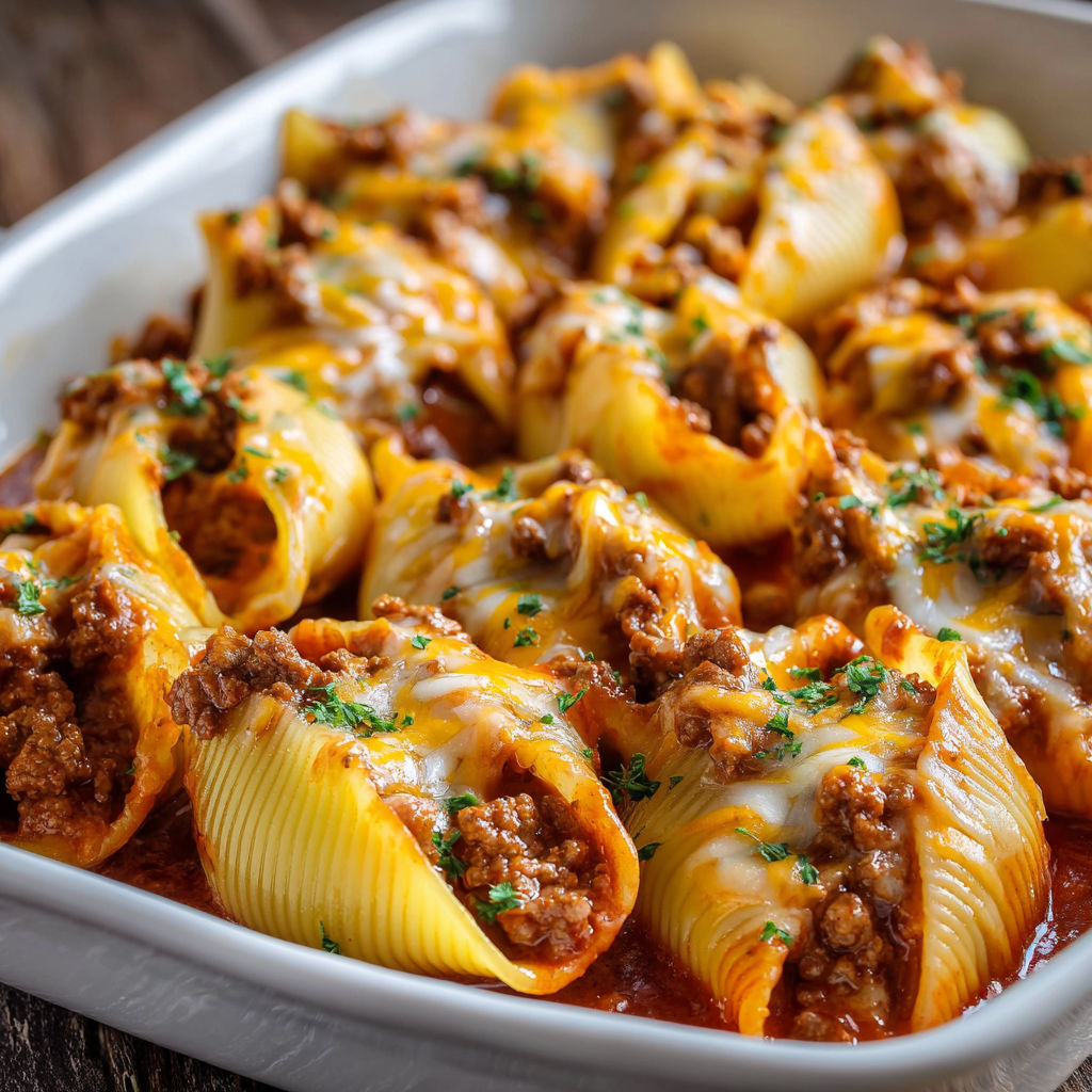 A white bowl filled with pasta and meat, possibly lasagna.
