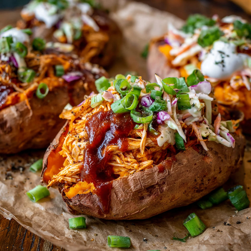 A close up of a delicious meal, including potatoes, chicken, and a variety of vegetables, all covered in a savory sauce.