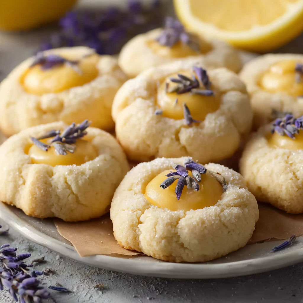 A plate of cookies with lemon and lavender flavors.