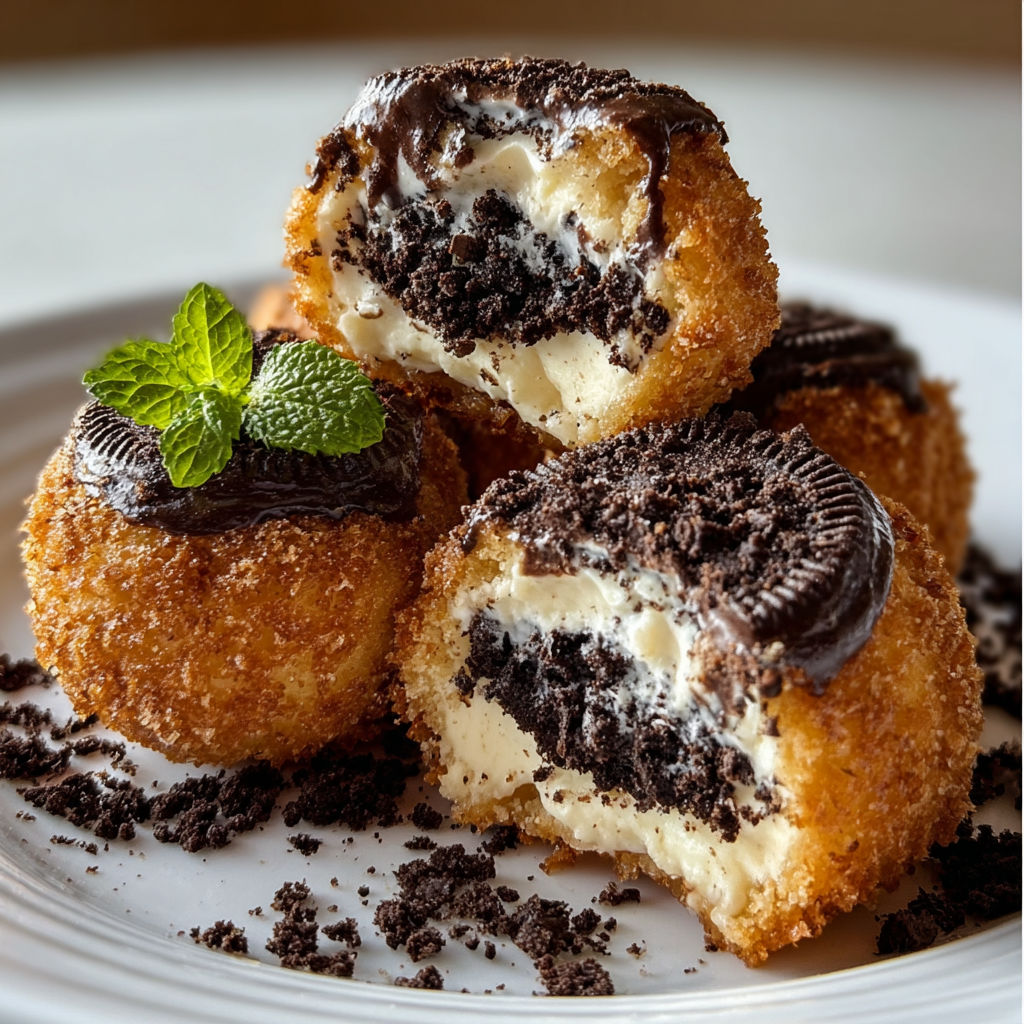 A plate of delicious deep-fried Oreo cheesecake bites.
