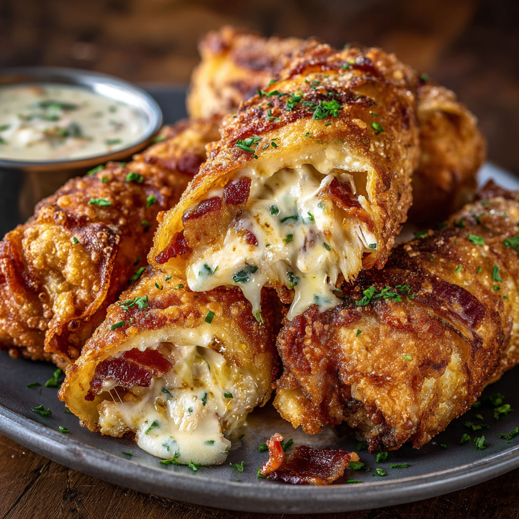 A plate of bacon wrapped appetizers with a side of dipping sauce.