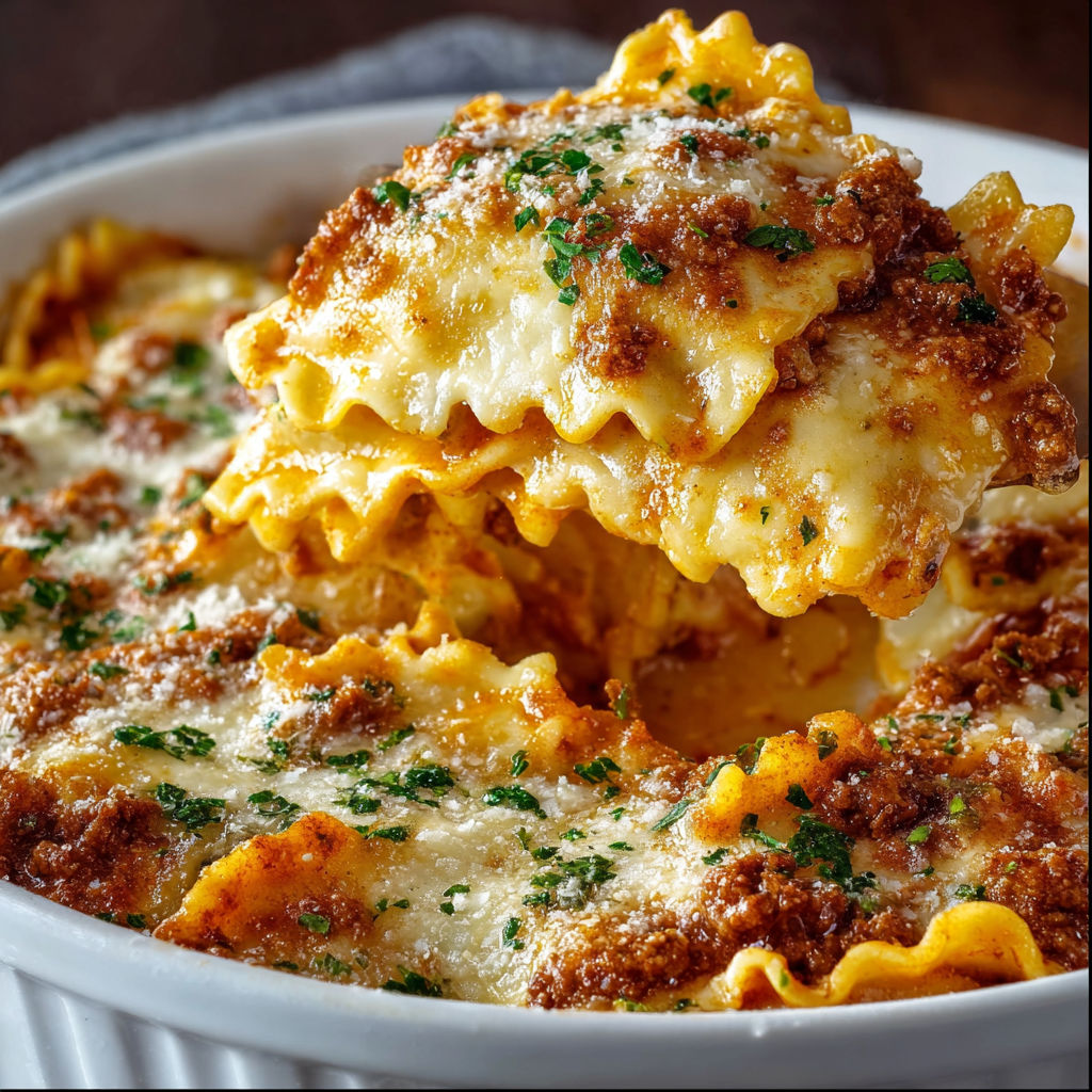 A delicious lasagna dish with a generous amount of cheese and sauce, served in a white bowl.
