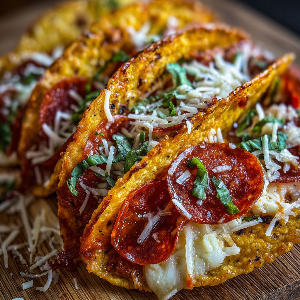 A close up of a delicious pepperoni and cheese pizza on a wooden table.