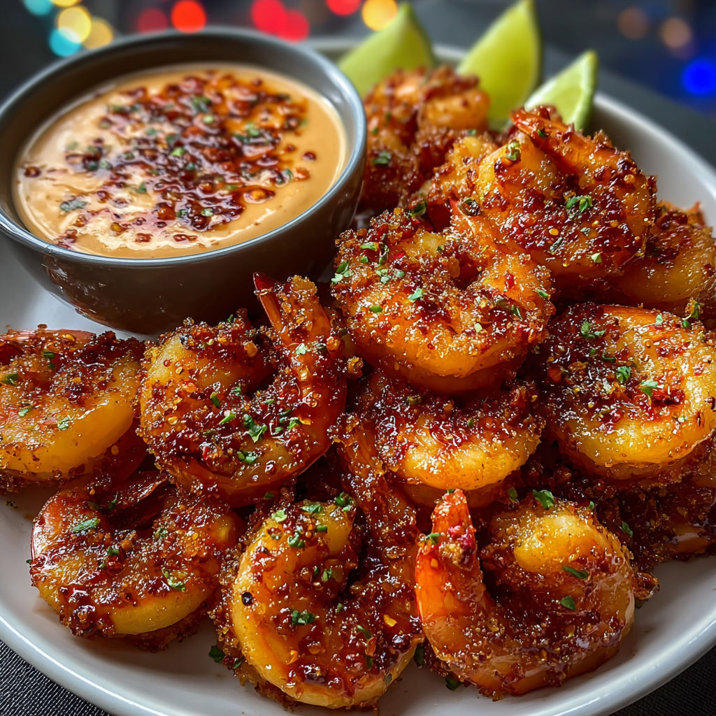 A plate of shrimp with a dipping sauce and a bowl of sauce.