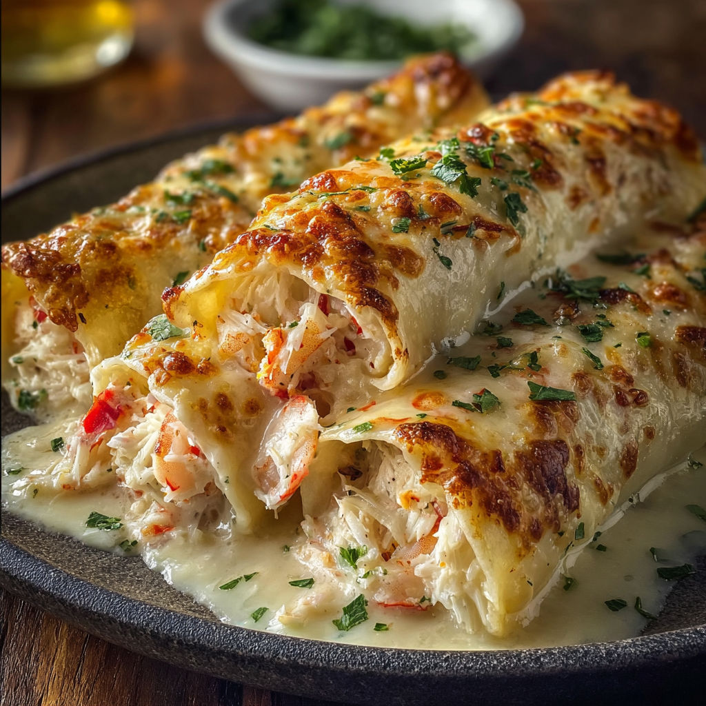 A delicious seafood dish, possibly a stuffed seafood appetizer, is served on a plate.