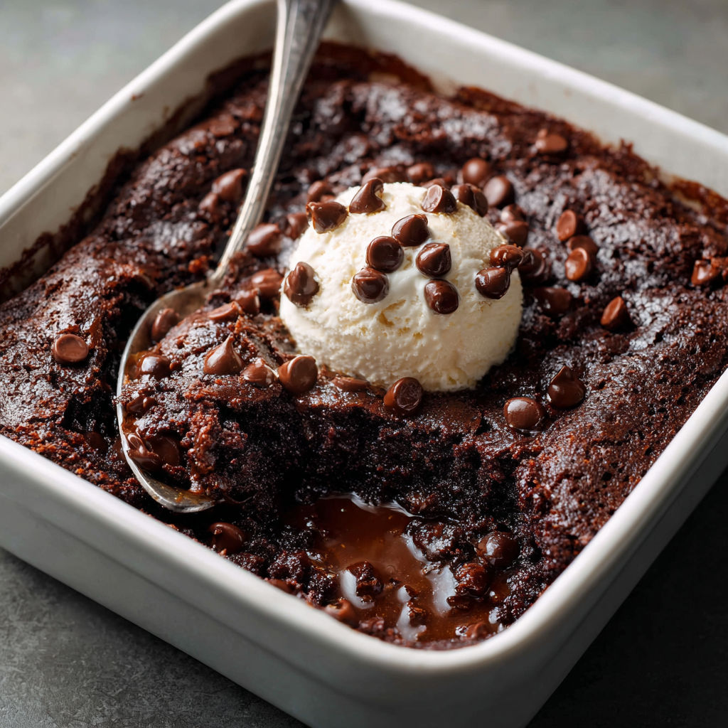 A delicious chocolate brownie with a scoop of vanilla ice cream on top.