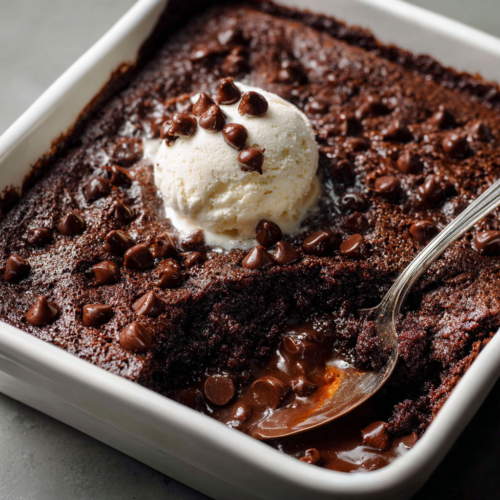 A delicious chocolate cake with a scoop of vanilla ice cream on top.