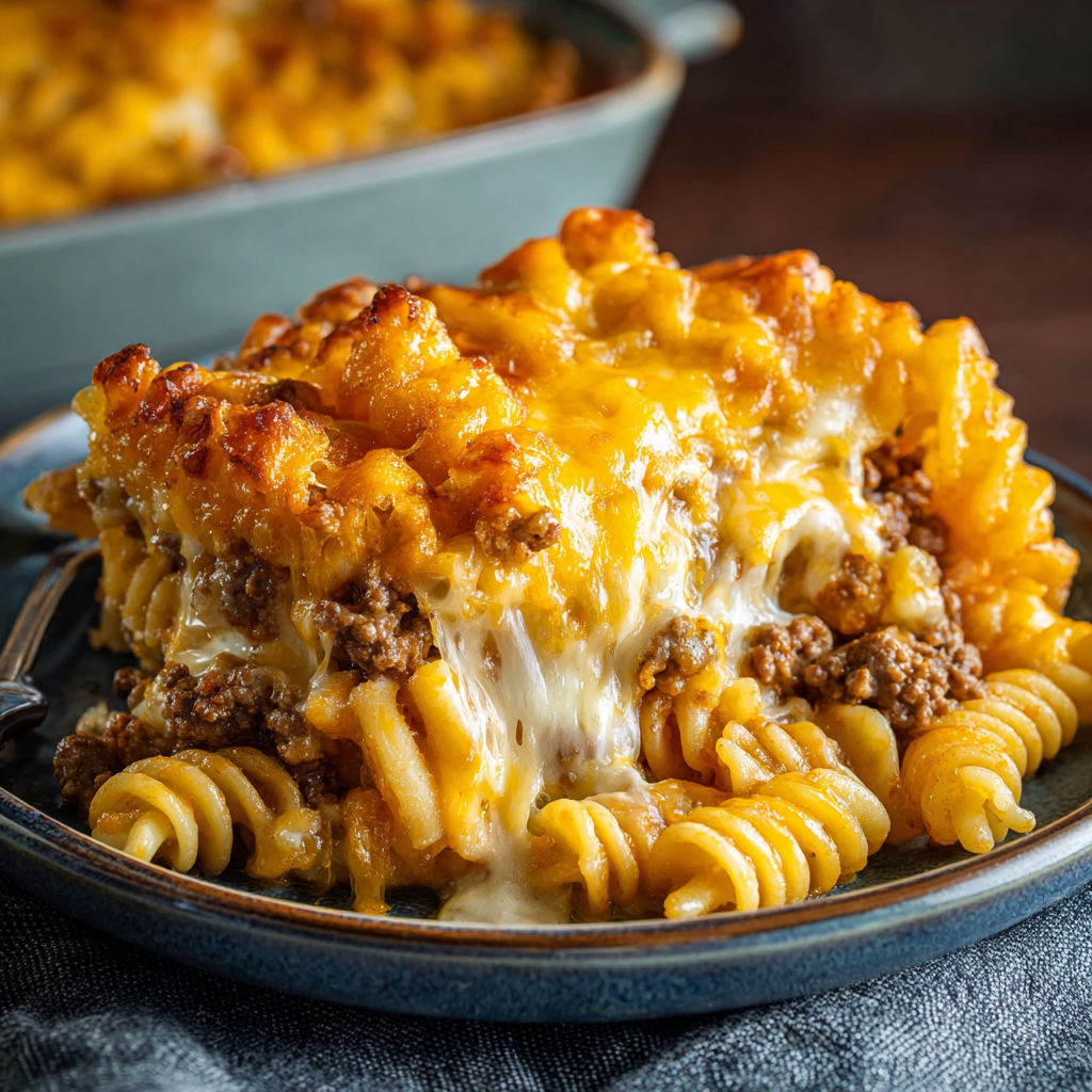 A delicious casserole dish filled with pasta and cheese, ready to be served.