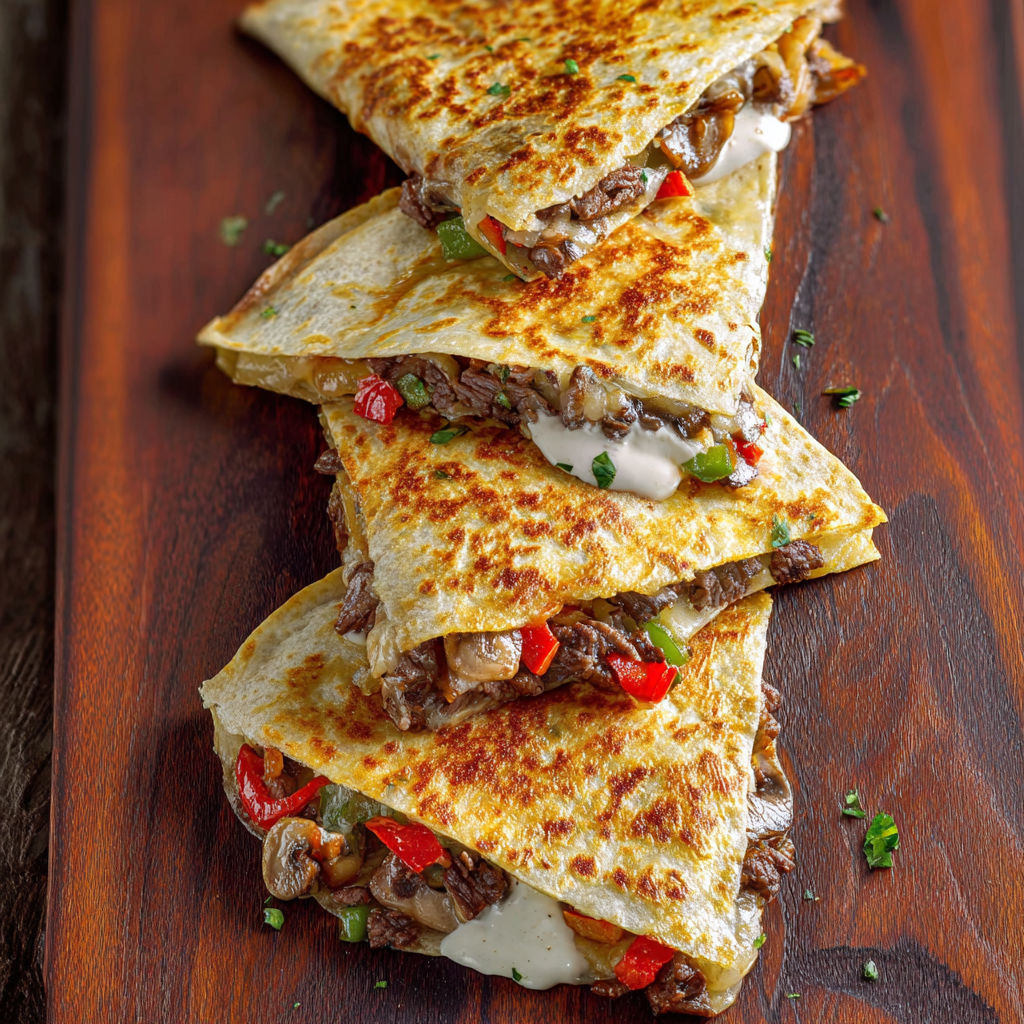 A delicious meal of beef and cheese pita sandwiches.