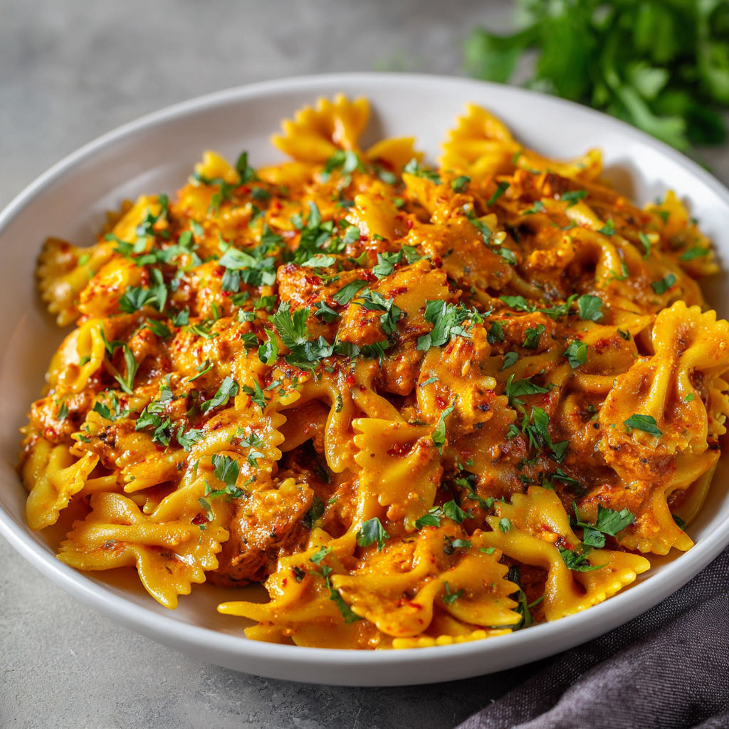 A bowl of pasta with meat and vegetables, including broccoli, is served on a table.