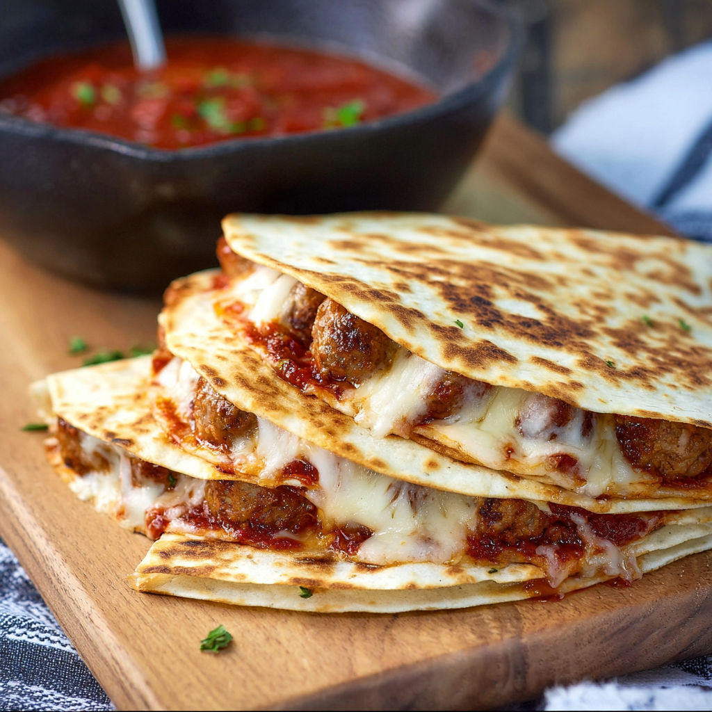 A delicious recipe for meat and cheese filled tortillas, served with a side of marinara sauce.