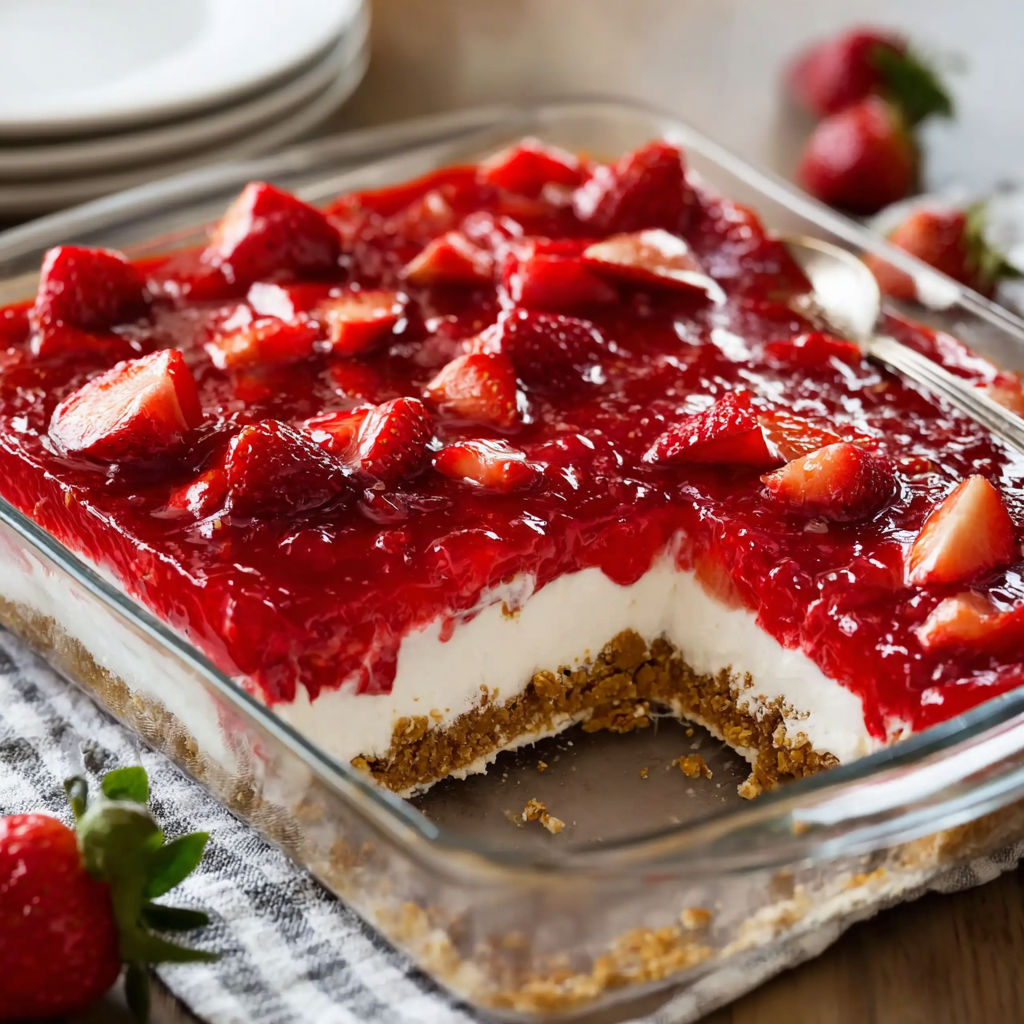 A slice of strawberry cheesecake with a crumb topping.