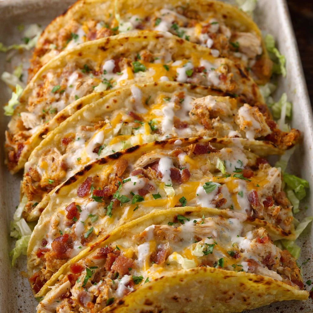 A delicious meal of Baked Chicken Bacon Ranch Tacos.