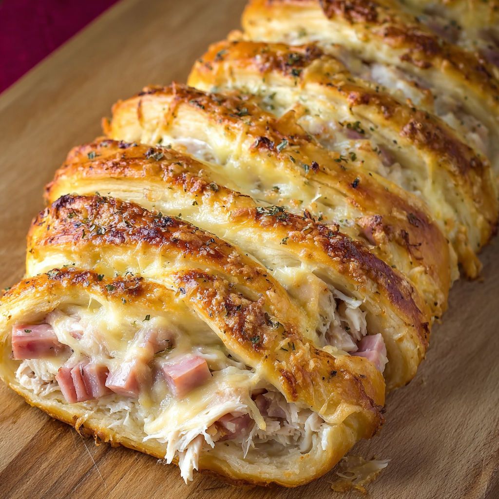 A delicious pastry with meat and cheese filling, ready to be served.
