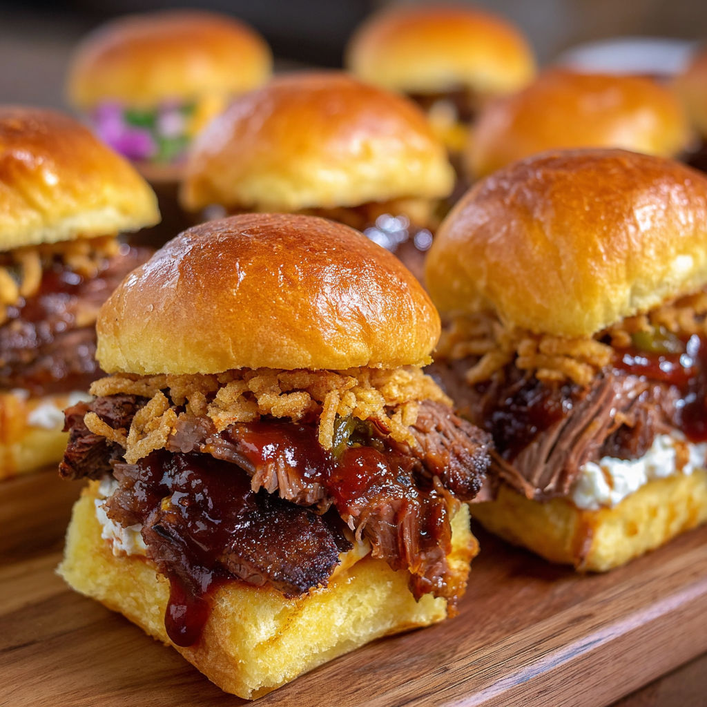 A plate of BBQ sandwiches with sauce dripping off the sides.