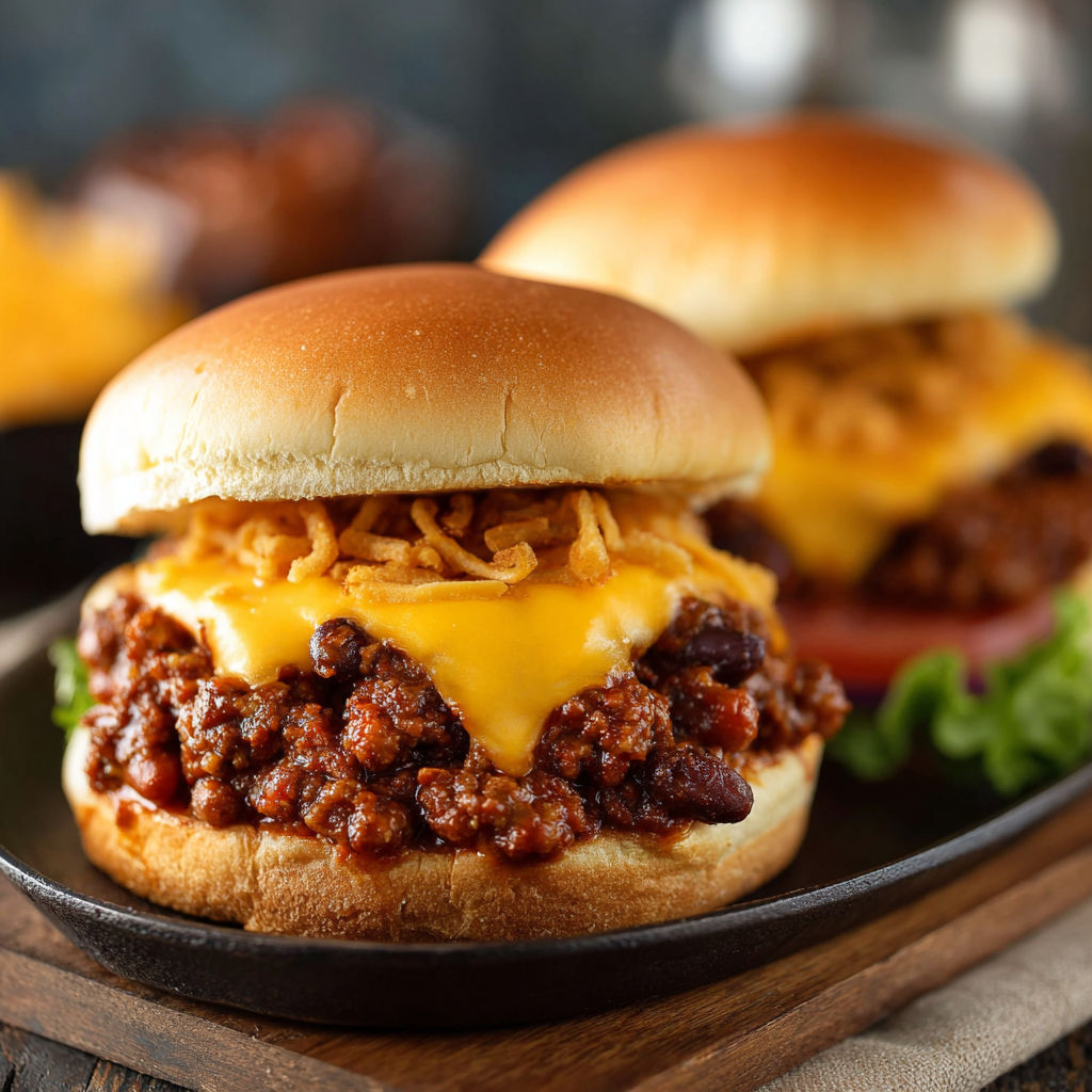 A delicious chili cheese burger with a side of chips.