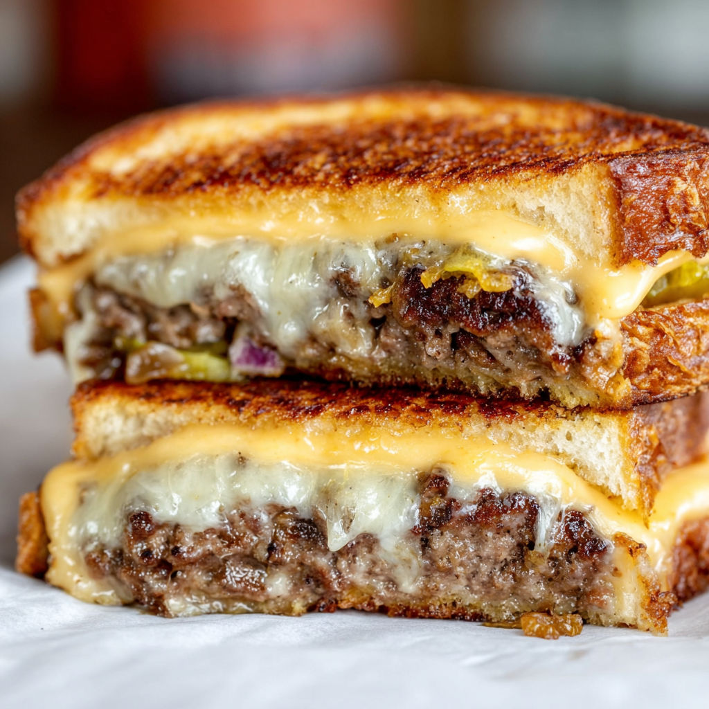 A delicious grilled cheese sandwich with a special sauce, ready to be enjoyed.