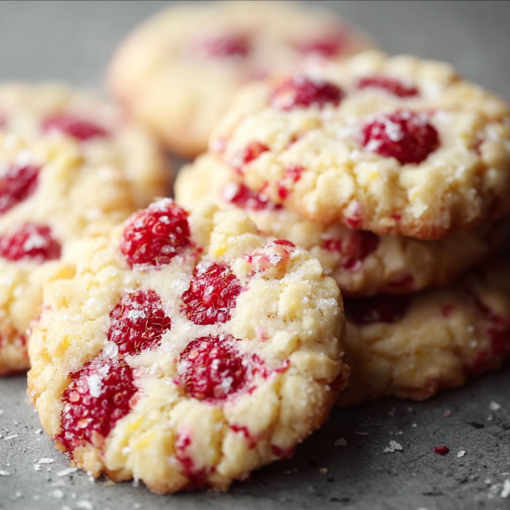 A stack of cookies with red raspberry jam on top.