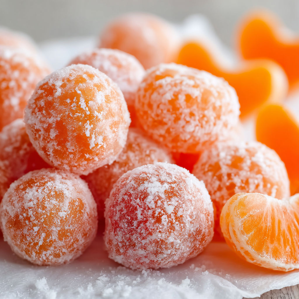 A plate of frozen orange cream truffles.