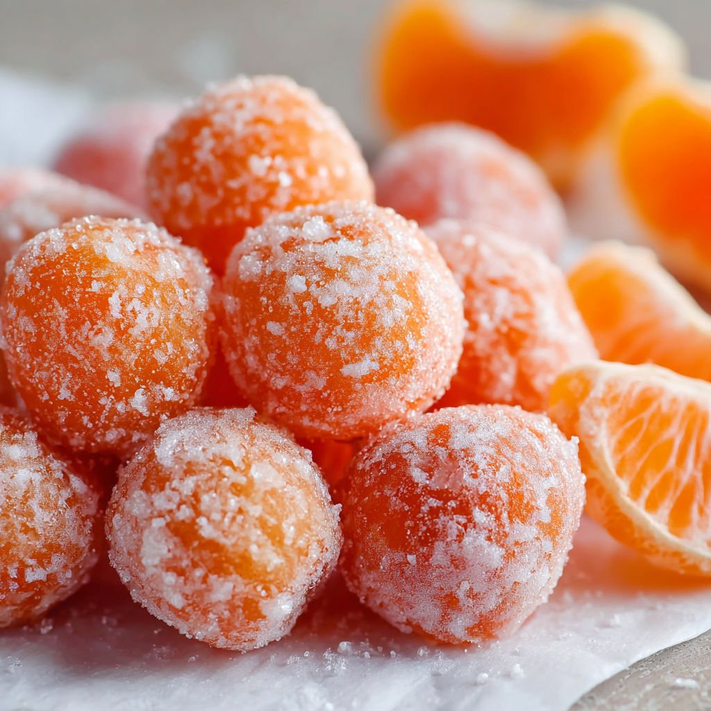 A bowl of frozen orange juice balls, ready to be served.