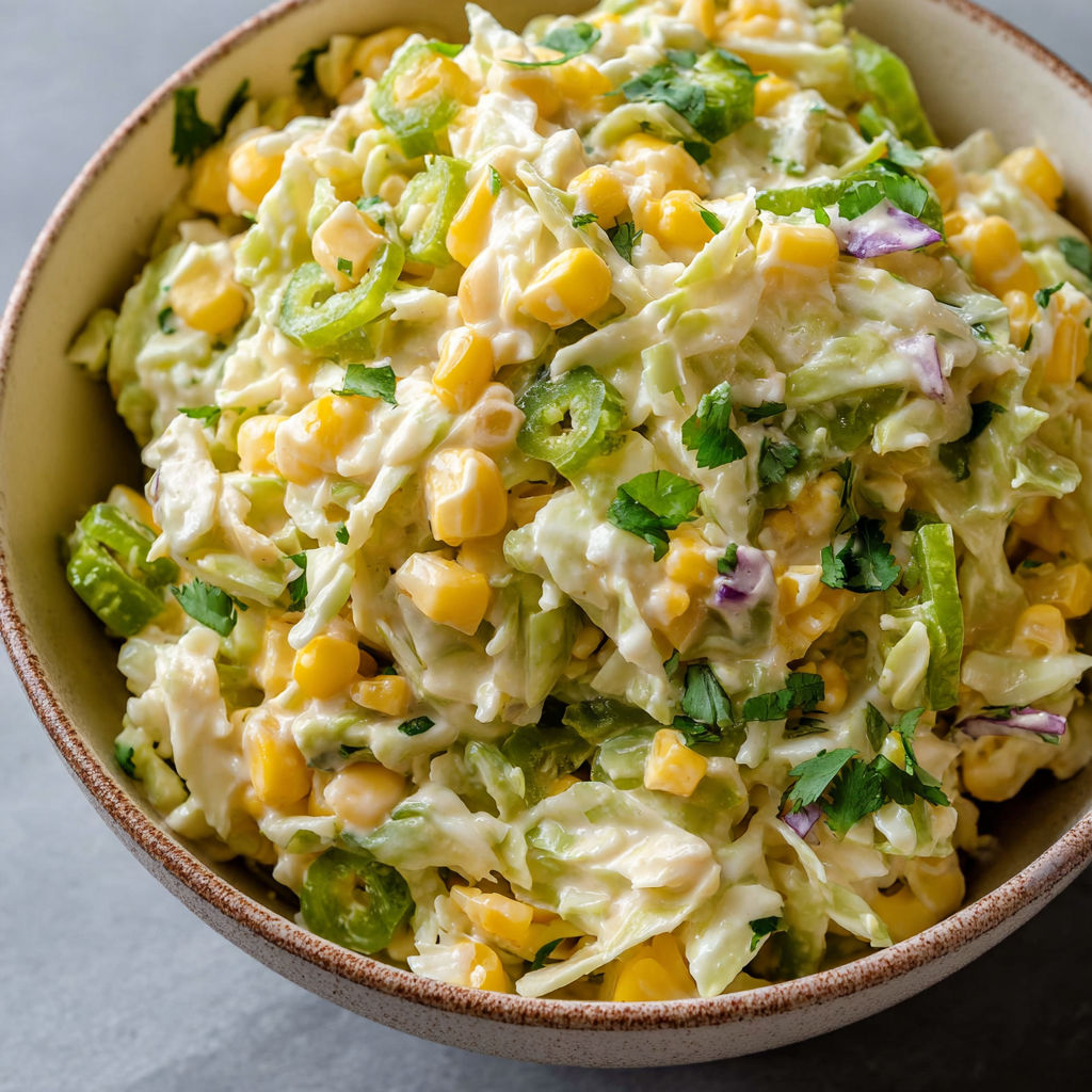 A bowl of coleslaw with corn and cabbage.