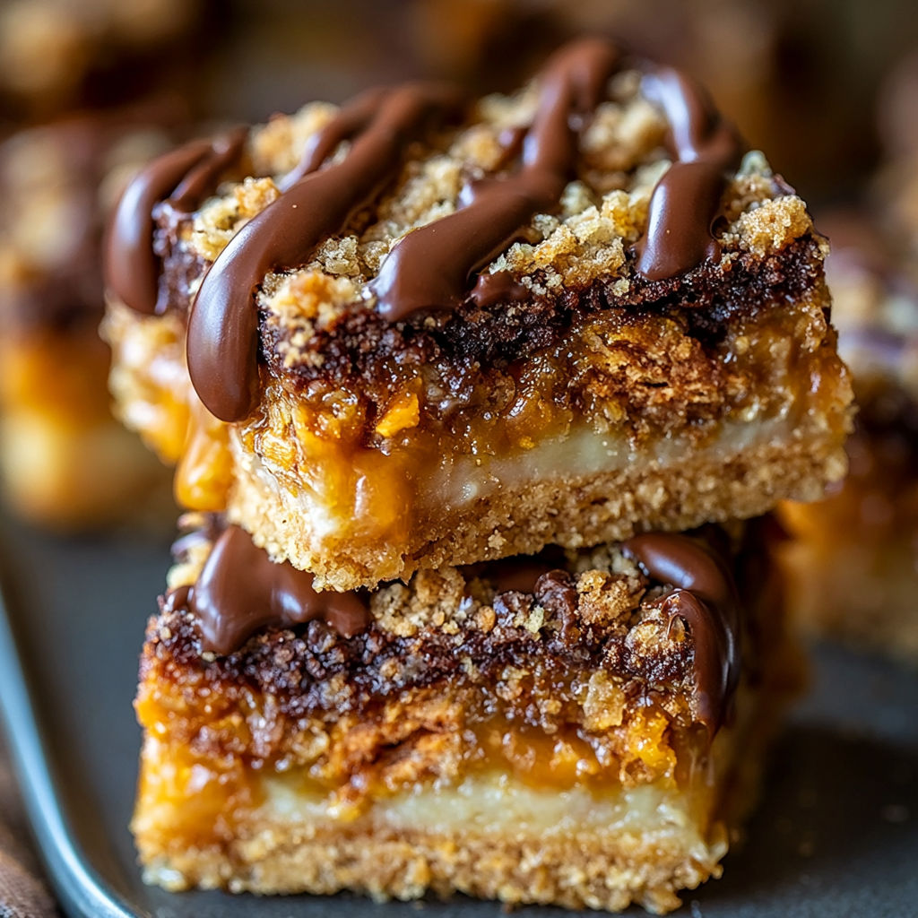 A delicious dessert made with Butterfinger candy and caramel, served on a plate.