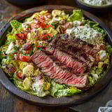 A salad with meat and vegetables.