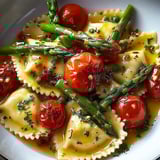 Ravioli with Tomatoes, Asparagus, Garlic, and Herbs