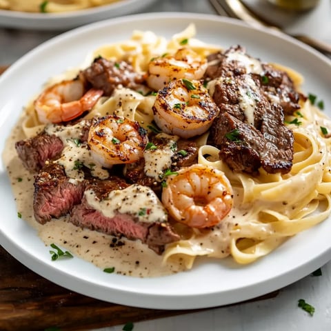 Steak and Cajun Shrimp Alfredo