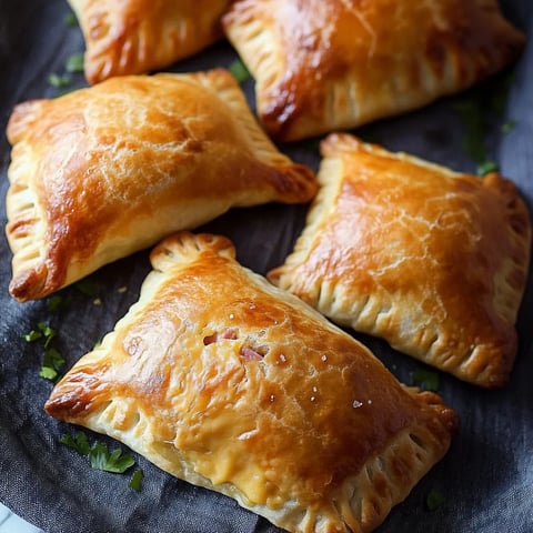 A plate of four golden brown pastries sits on a table.