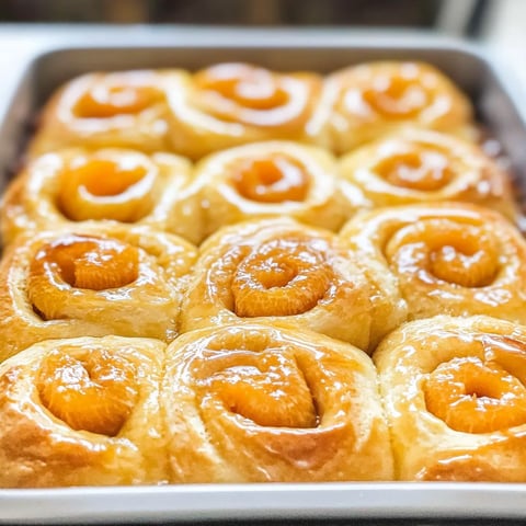 A pan of pastry rolls with a glaze on top.