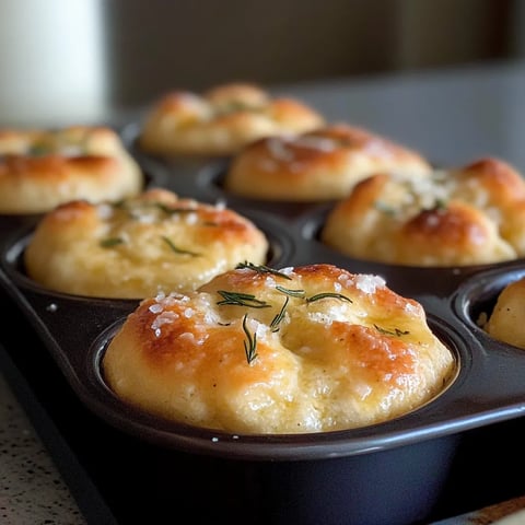 A tray of muffins with herbs on top.