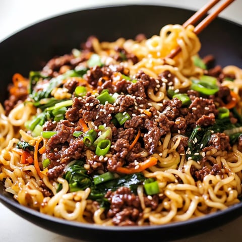 A bowl of noodles with meat and vegetables.