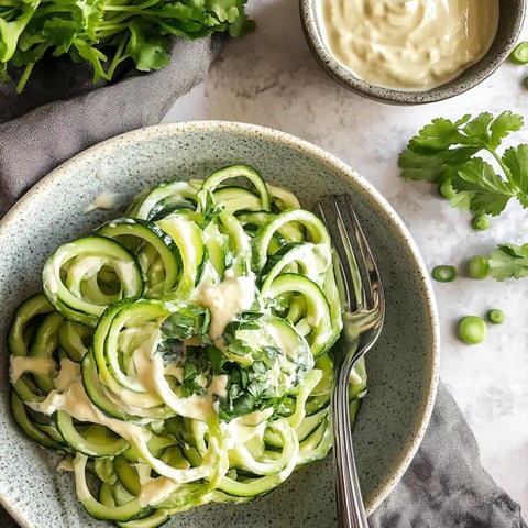 A plate of zucchini noodles with sauce.