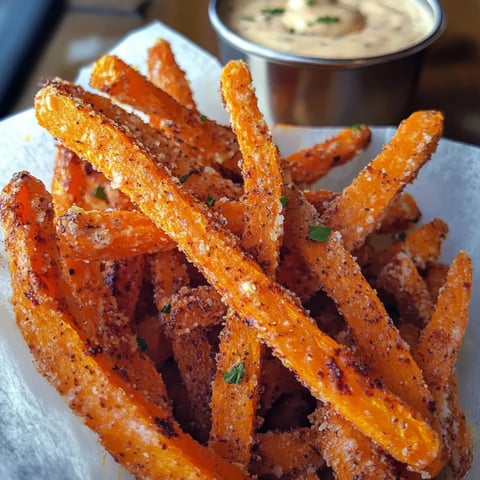 A plate of fries with a dipping sauce.