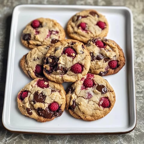 A plate of cookies with raspberries on top.
