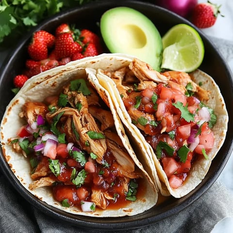 A bowl of food with a taco and a strawberry.