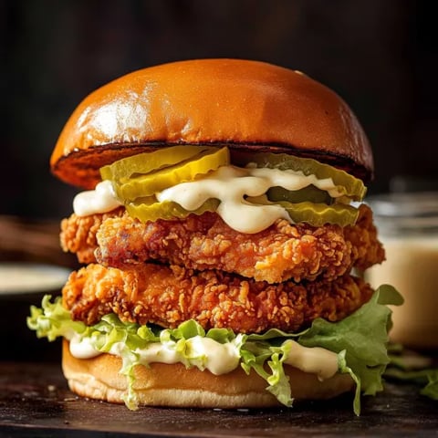 A sandwich with lettuce, pickles, and mayonnaise.