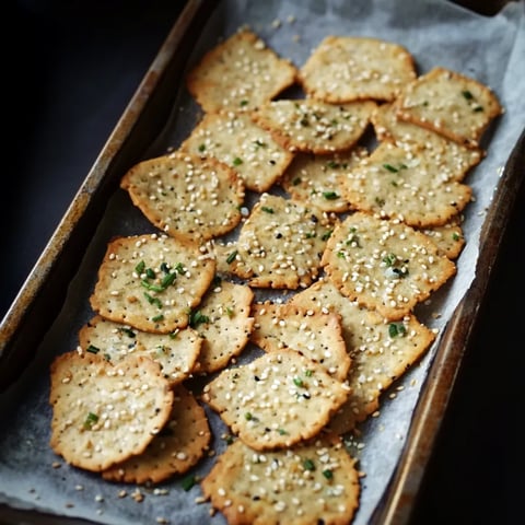 A tray of crackers with seeds on top.