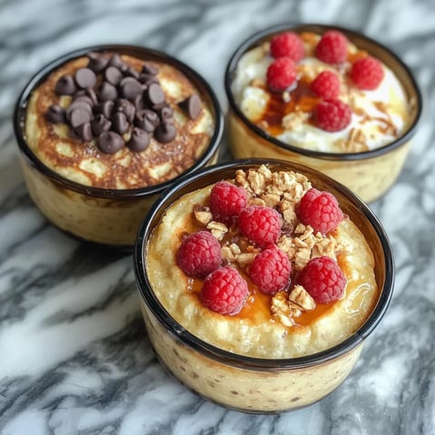 Three bowls of food with raspberries on top.