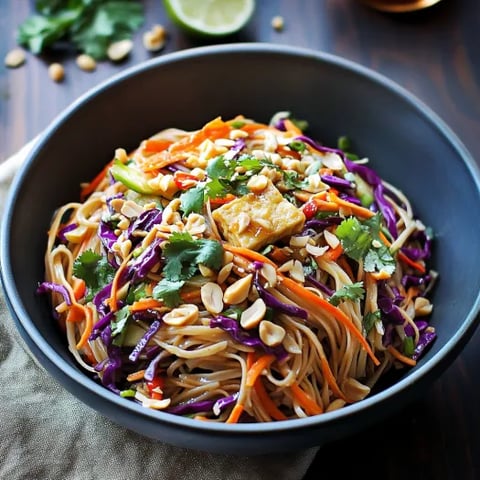 A bowl of noodles with vegetables and nuts.