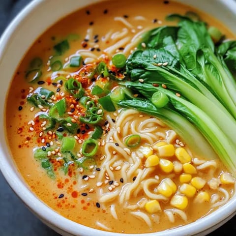 A bowl of soup with noodles, corn, and green onions.
