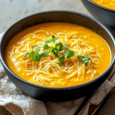 A bowl of soup with noodles and herbs.