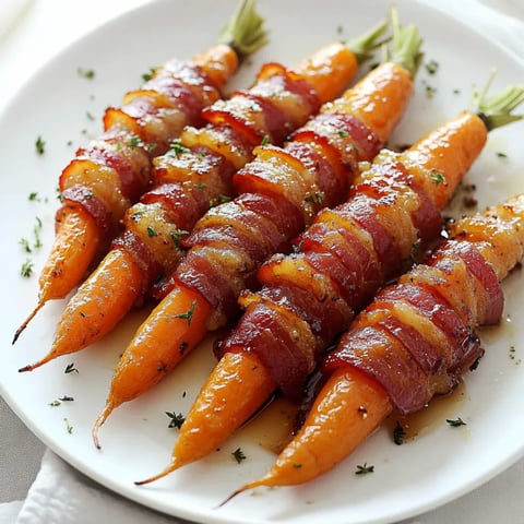 A plate of carrots wrapped in bacon.