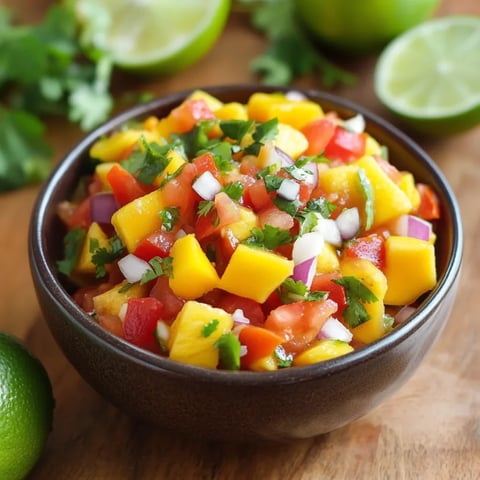 A bowl of fruit salad with limes and tomatoes.