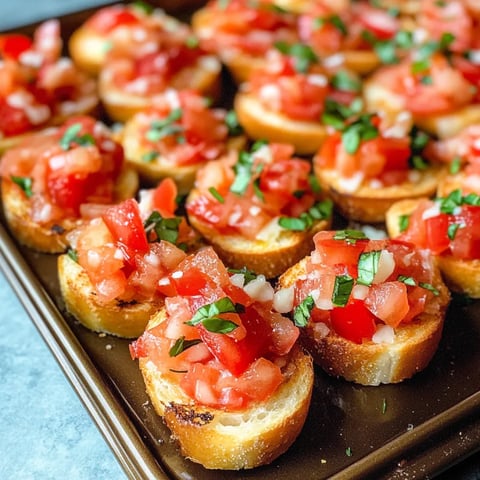 A tray of tomato and basil bruschetta.