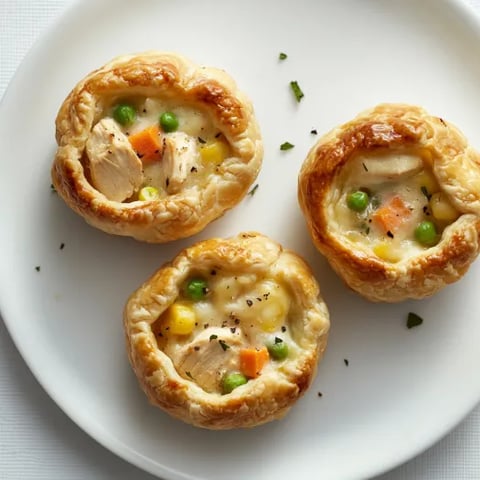 Three small pastries with peas and carrots.