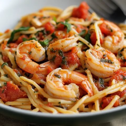 A plate of shrimp and tomato sauce.