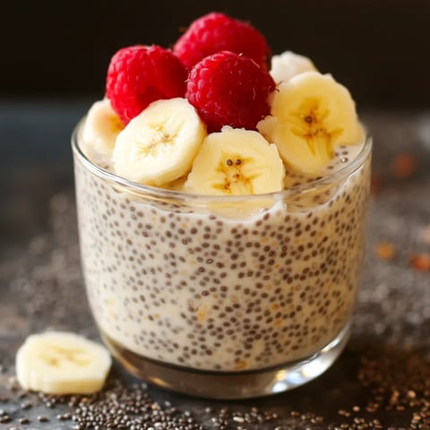 A glass of yogurt with bananas and raspberries.